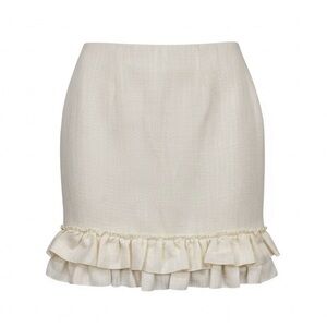 NEW Nanette Lepore Cream Gold Metallic‎ Short Straight Peplum Ruffle Skirt 6
